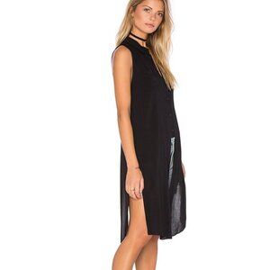 BCBGeneration Longline Sheer Button Up Top Cover-Up Tunic in Black